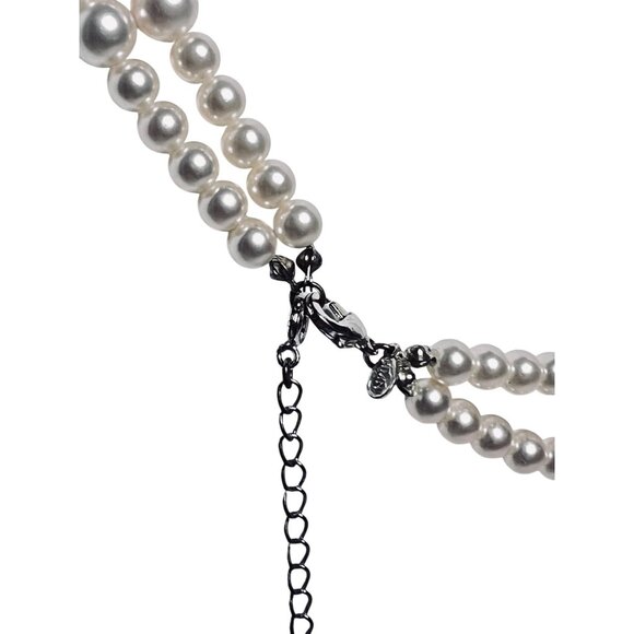 Roman Double Strand Faux Pearl And Black Textured Bead Necklace (6190) - Picture 5 of 6